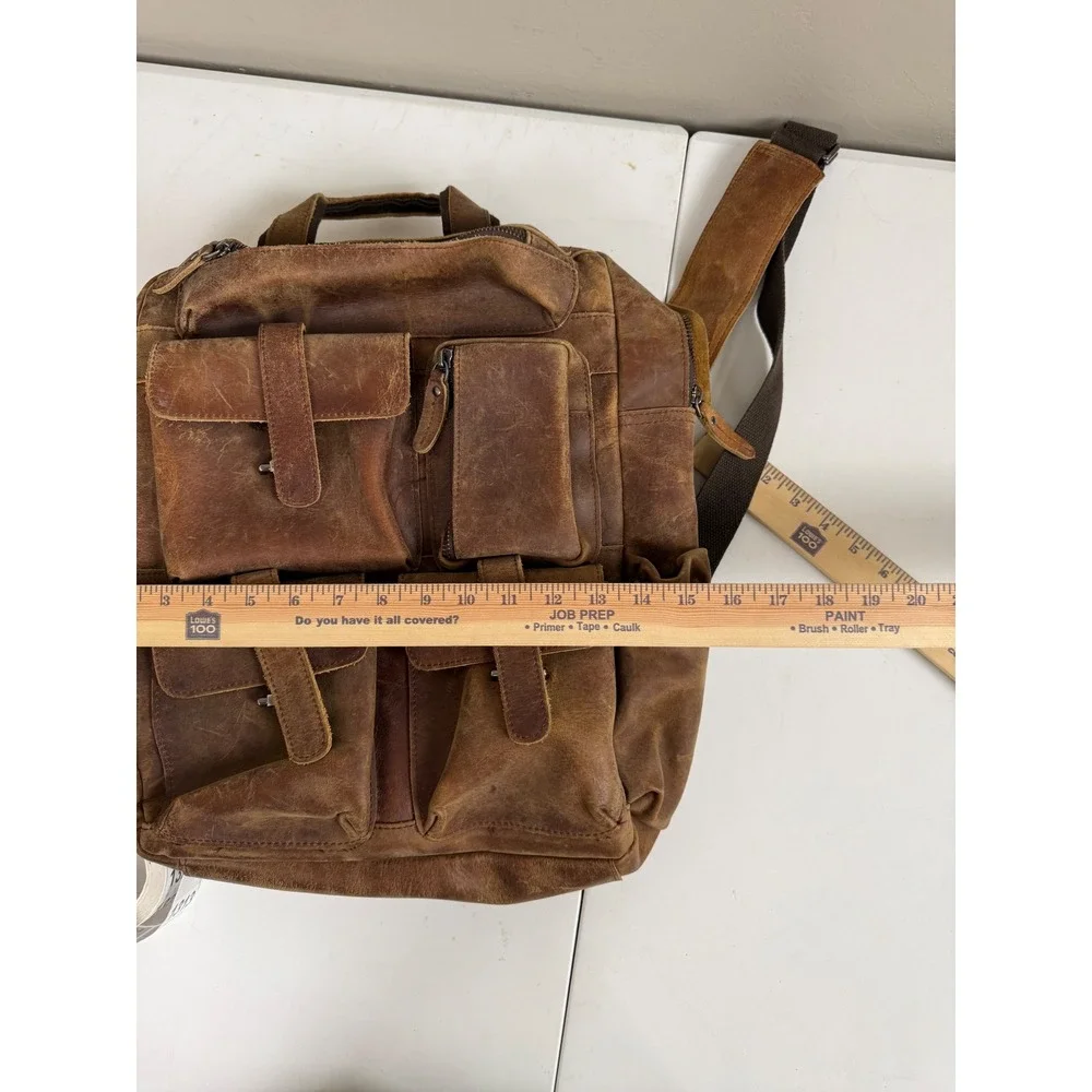 Brown Leather Multi Pocket Backpack Rucksack Laptop Sleeve Mens Bag